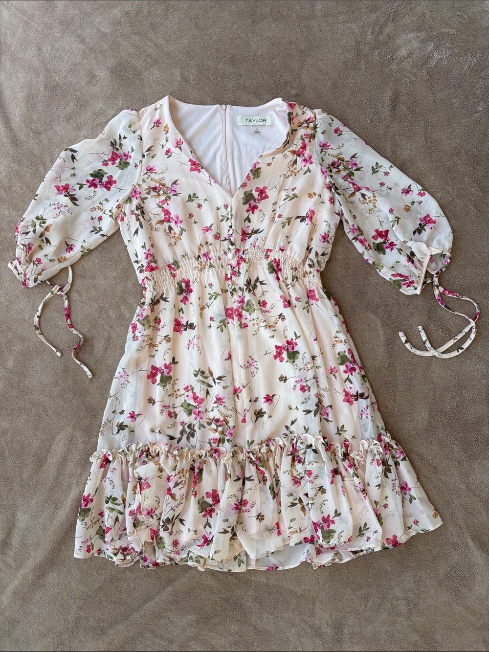 Taylor Cream Floral Smocked Waist Mini Dress